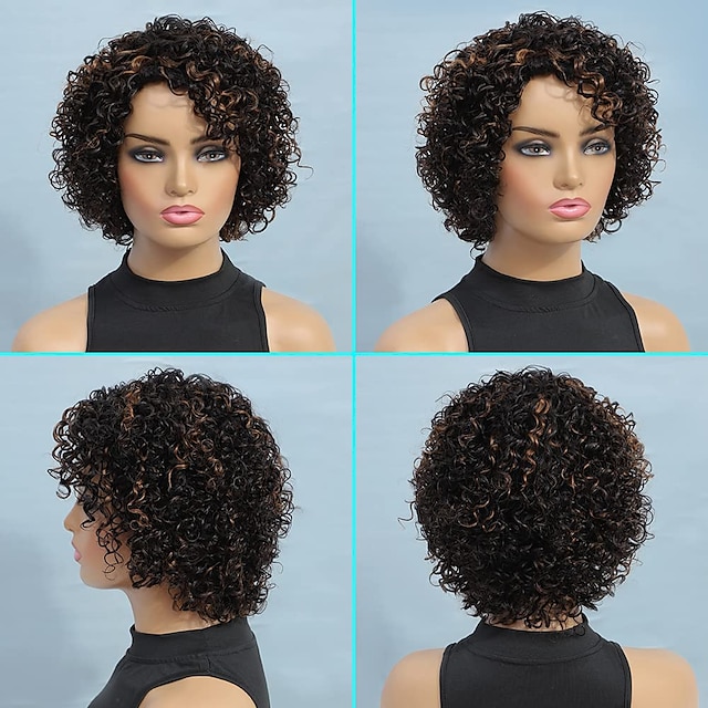 Ombre Short Curly Human Hair Wigs For Black Women Short Curly Wigs ...