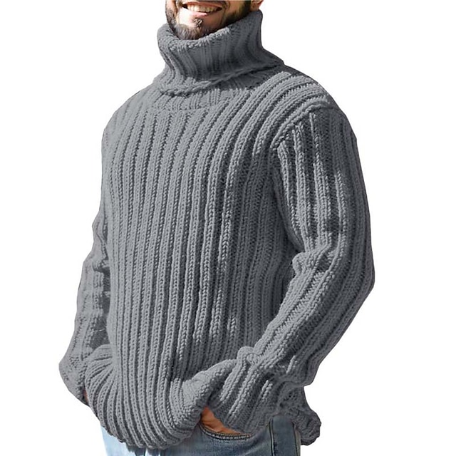 Pull à col roulé pour homme, pull-over, maille côtelée torsadée, court ...
