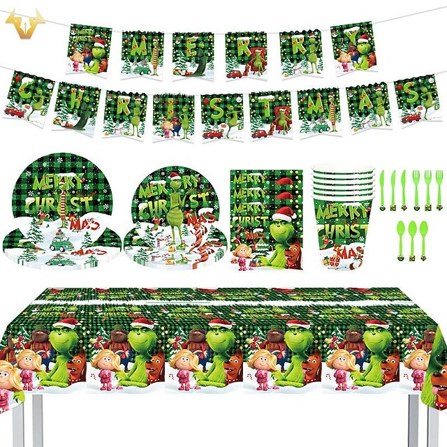 Disposable Plastic Grinch Tablecloth Waterproof PE Table Covers for