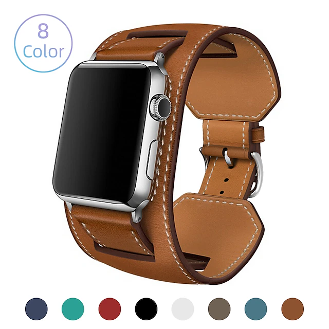Genuine Leather Smart Watch Band Compatible with Apple iWatch 49mm 45mm 44mm 42mm 41mm 40mm 38mm Sreies Ultra SE 8 7 6 5 4 3 2 1 for Smartwatch Strap Wristband Women Luxury Bracelet 15