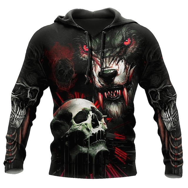  Homens Caveiras Lobo Moletom Moletons Moletom com capuz Manga Longa Moletom com capuz Com Capuz Roupa de rua Impressão 3D Diário Esportes Preto Imprimir Primavera & Outono Designer