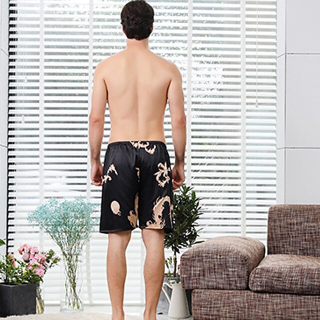  Homens Roupa de Dormir Boxers de seda shorts de pijama Estampas Abstratas Simples Casual Conforto Casa Seda Falso Conforto Respirável Calça curta Calção Cintura elástica Verão Prata Azul Céu