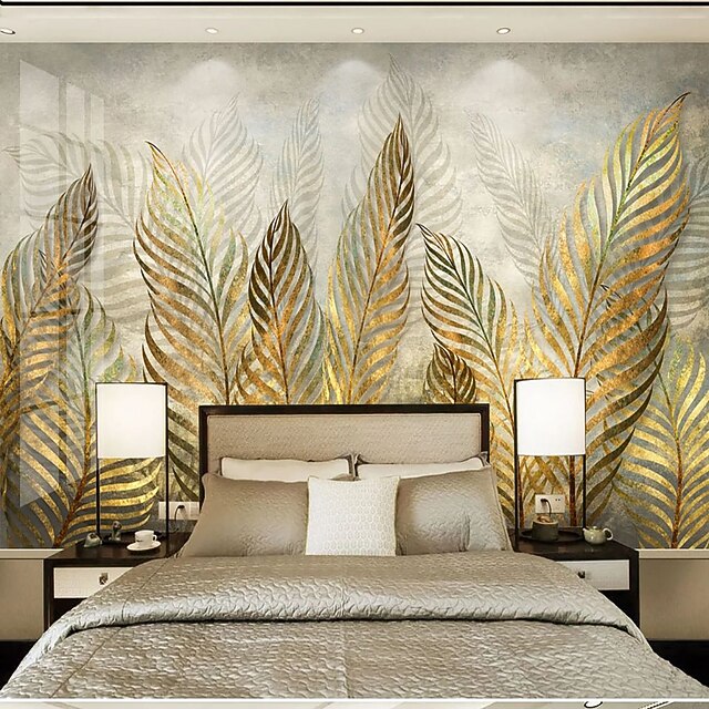 Botanical Wallpaper Mural Gold Leaves Wall Covering Sticker Peel and