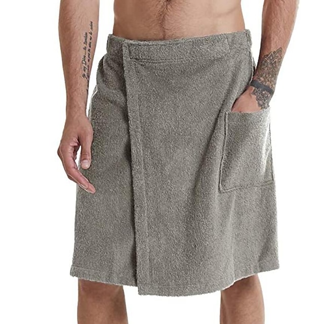  Mens Coral Fleece Bath Towel Wrap Towelling Bath Robes Bath Skirt with Pocket for Bath Fitness Travel Beach Swimming Surfing