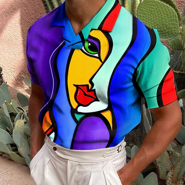  Men's Polo Shirt Golf Shirt Abstract Graphic Prints Turndown Black Yellow Blue Rainbow 3D Print Outdoor Street Short Sleeves Print Clothing Apparel Fashion Designer Casual Breathable