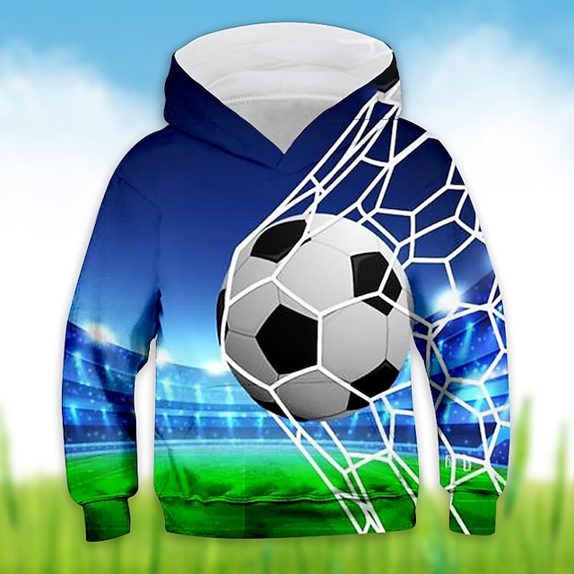  Kids Boys World Cup Hoodie Pullover Football Long Sleeve Pocket Children Top Casual Hoodie Sports Daily Blue Winter 3-12 Years