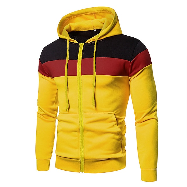 Men's Hoodie Full Zip Hoodie Jacket Sweat Jacket Black Yellow Red Blue ...