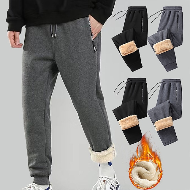  Men's Sherpa Sweatpants Joggers Trousers Pocket Drawstring Elastic Waist Solid Color Warm Casual Daily Running Sports Fashion Black Black Straight Leg Micro-elastic / Winter / Elasticity