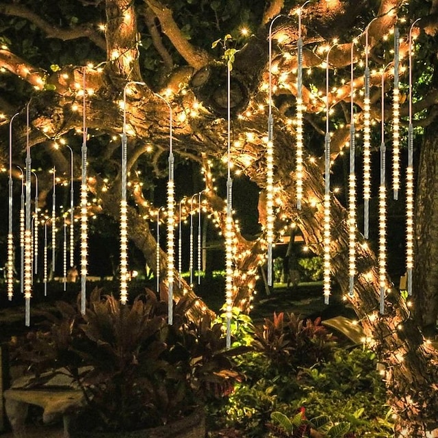  Meteor Shower Rain Lights Waterproof 30cm 8 Tubes Holiday Raindrops LED Marquee String Lights for Indoor Outdoor Gardens Christimas Party Tree Wedding