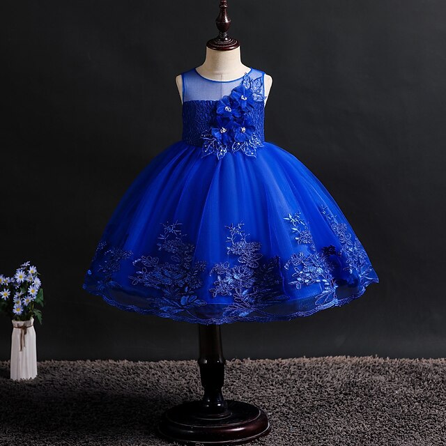 Toddler Girls' Party Dress Solid Color Floral Party Dress Midi Dress