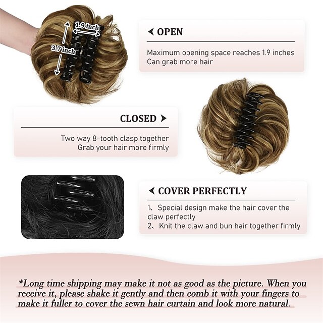 Claw Clip Hair Piece 100% Real Human Hair Buns Wavy Curly Chignon Hair ...