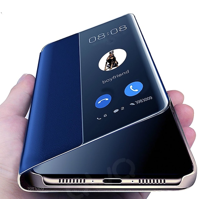  טלפון מגן עבור Huawei P40 P30 P20 Mate 20 Pro כיסוי מלא תיק עור כיסוי עם מכסה עם חלון מראה שינה / השכמה אוטומטי אחיד PC עור PU