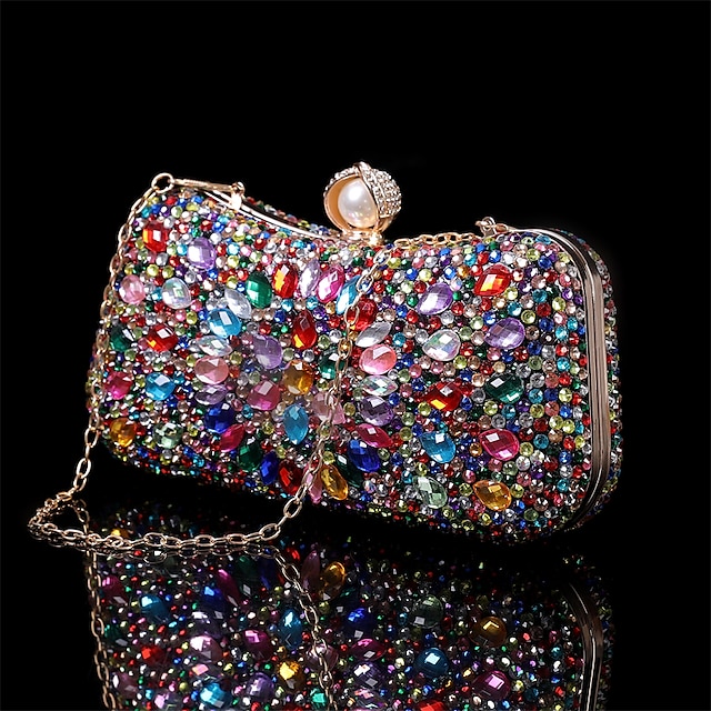  Women's Girls' Clutch Evening Bag Clutch Bags Alloy 2 Pieces Purse Set Party / Evening Bridal Shower Wedding Party Glitter Crystals Solid Color Geometric Rhinestone Silver Transparent Champagne