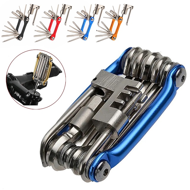 12 in 1 Multi-Function Bike Cycling Repair Tool Kit - Slotted Screwdriver, Phillips Screwdriver, Hex Key Wrench, Universal Chain Breaker, spoke wrench, with 1 pcs Bicycle Tire Pry Bars