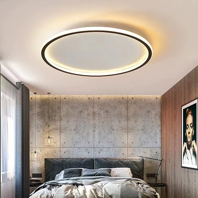  1-lys ny led loftslampe rund ultratynd simpelt cirkulært design loftslys metal soveværelseslampe nordisk kreativ husholdningskontorstudie spisestuelampe 28w kun dæmpbar med fjernbetjening