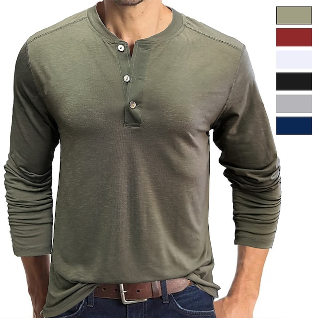  Herren T Shirt Henley Shirt langarmshirt Glatt Rundhalsausschnitt Normal Outdoor Wochenende Langarm Button-Down Bekleidung Sport Modisch Einfach