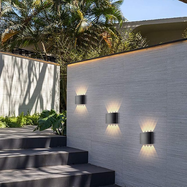 led applique murale extérieure / intérieure 6w haut / bas éclairage intérieur double tête incurvée étanche ip65 applique murale lampe de chambre moderne lumière blanche chaude ac85-265v