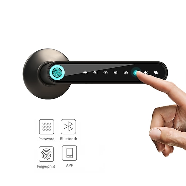  wafu wf-016 smart biometrisk fingeravtrykk dørlås smart Bluetooth passordhåndtak lås app låse opp nøkkelfritt oppføring usb batteri fungerer med ios / android hjem / kontor / loft jern / tre smart dør