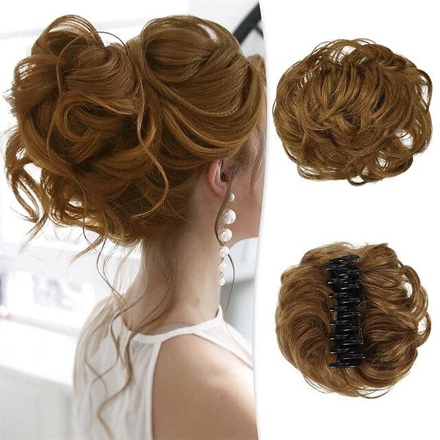 Claw Clip Hair Piece 100 Real Human Hair Buns Wavy Curly Chignon Hair Bun Extensions Tousled