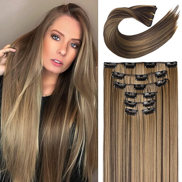 Clip in Hair Extensions 6Pcs 16 Clips Curly Wavy Straight Thick Clip on ...