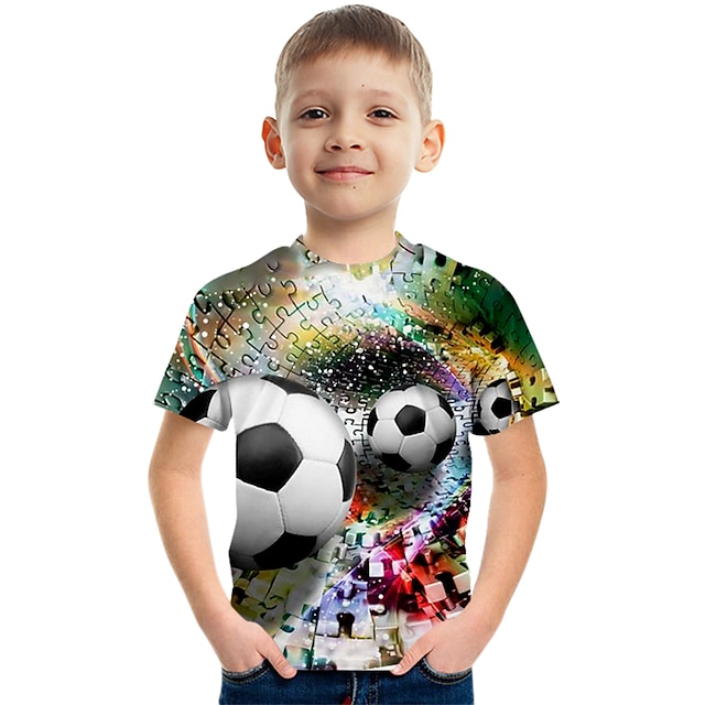  Gutt 3D Fargeblokk Fotball T skjorte Kortermet 3D-utskrift Sommer Aktiv søt stil Gatemote Polyester Rayon Barn 3-12 år Skole utendørs Daglig
