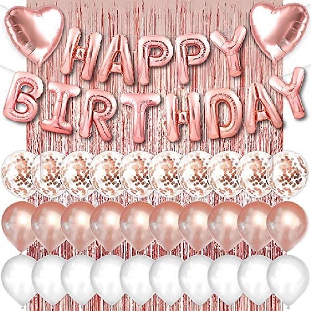  Decoración de cumpleaños de oro rosa de 16 pulgadas, cortina de lluvia de oro rosa, suministros para fiestas de cumpleaños