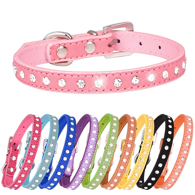  Dog Collars Diamond Cowhide Pet Collar Water Diamond Dog Collar Kitten Collar Traction Rope Set Dog Supplies