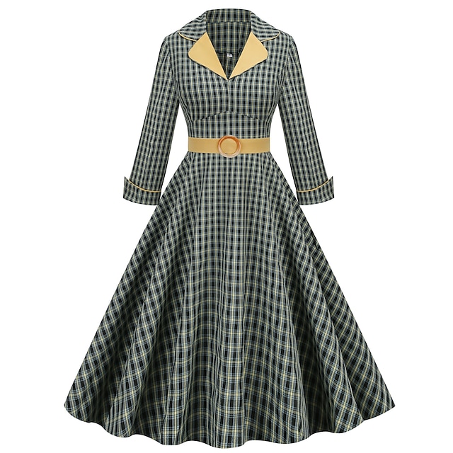  Ретро винтажное отпускное платье 1950-х годов, расклешенное платье, женский костюм, винтажный косплей, повседневная одежда, карнавальное платье с длинными рукавами