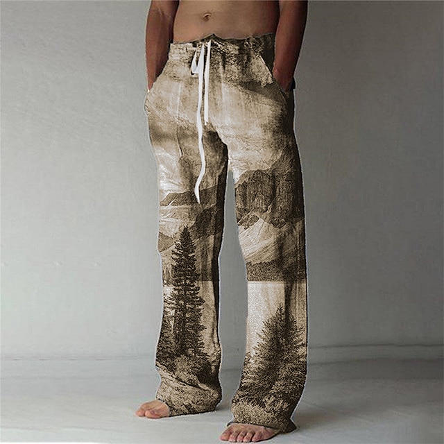 Men's Trousers Summer Pants Baggy Beach Pants Elastic Drawstring Design ...