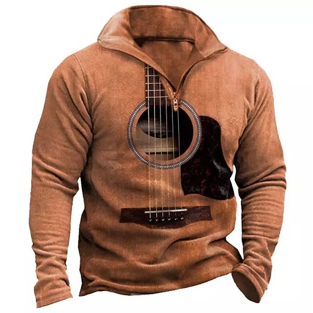 Music Festival Men's Graphic Prints Guitar Musical Instrument Zip Up Sweatshirt Pullover Quarter Zip Sweatshirt Long Sleeve Sweatshirt Half Zip Designer Basic Casual 3D Print Daily Sports Zipper Print2