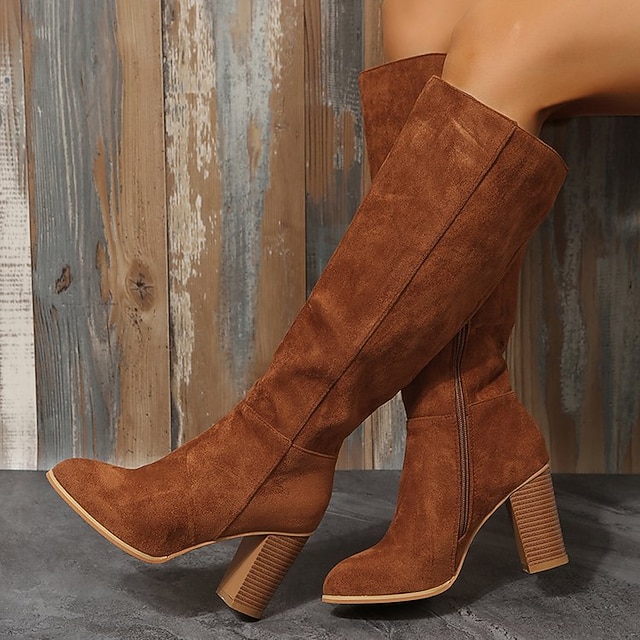 Women's Boots Plus Size Heel Boots Outdoor Daily Solid Colored Crotch High Boots