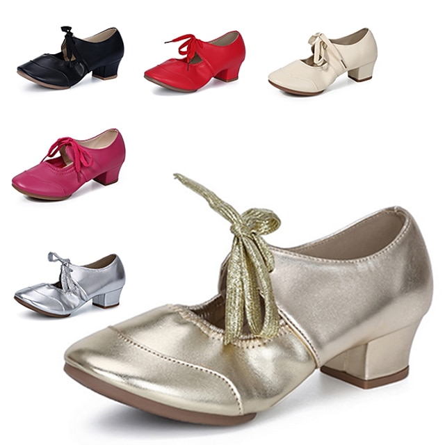  Pentru femei Sală Dans Pantofi Moderni Antrenament Călcâi Culoare solida Toc Cubanez Argintiu Negru Auriu