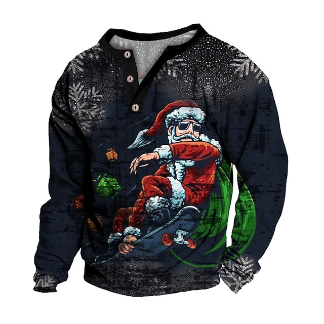  Homme père Noël Imprimés Photos Sweat-shirt Sweat shirt Sweat manche longue Sweat-shirt Col Henley Vêtement de rue Design basique 3D effet Noël Casual du quotidien Imprimer Printemps & Automne