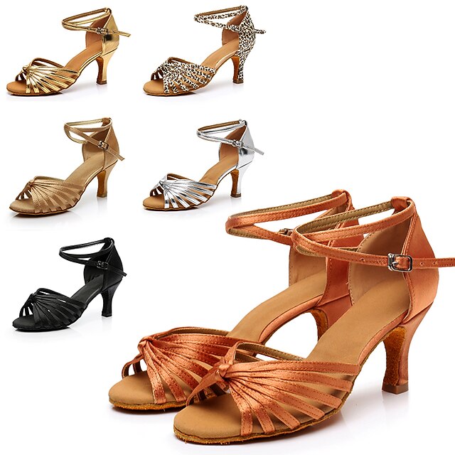 Women's Satin Latin Dance Shoes - Open-Toe High Heel Sandals with Ankle Straps for Salsa, Ballroom, and Tango2