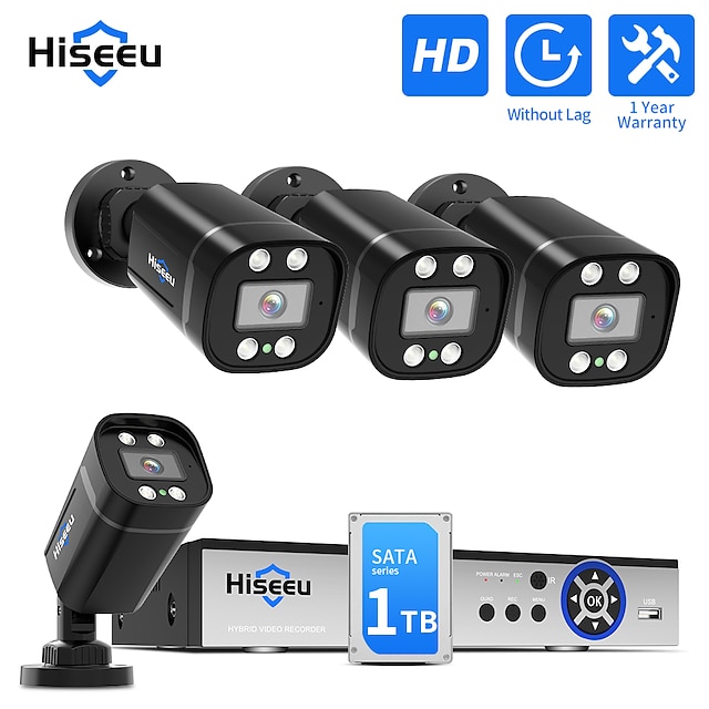  Hiseeu 8CH 5MP CCTV System Wired AHD Camera DVR Kits Outdoor Street Security House Surveillance Cameras Face Detect XMEye pro