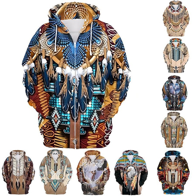  American Indian Totem Cartoon Manga Outerwear Anime 3D Front Pocket Graphic For Couple's Men's Women's Adults' 3D Print Casual Daily