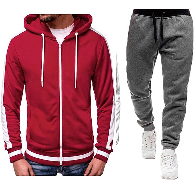 Men's Tracksuit Hoodies Set Yellow Light Green Pink Purple Green Hooded Graphic Geometric