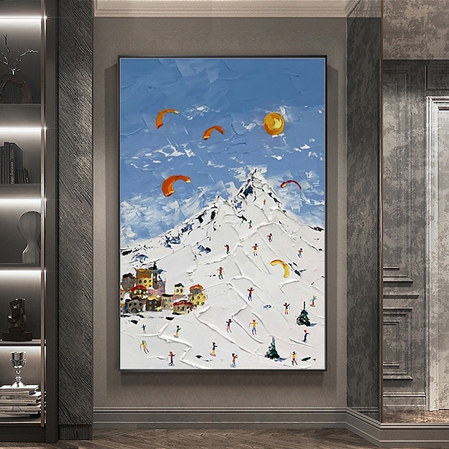  mintura handgjord bergsoljemålning på duk väggkonstdekoration modern abstrakt snölandskapsbild för heminredning rullad ramlös osträckt målning