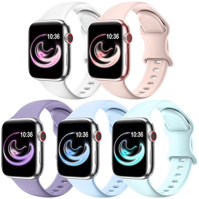  5 Pack Sport Band Compatible with Apple Watch band 38mm 40mm 41mm 42mm 44mm 45mm 49mm Men Waterproof Adjustable Soft Silicone Strap Replacement Wristband for iwatch Ultra 2 Series 9 8 7 SE 6 5 4 3 2 1
