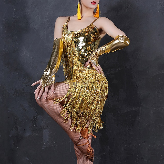  παγιέτα latin χορός εξωτικό sparkly dancewear φόρεμα glitter φούντα καθαρό χρώμα γυναικείο φόρεμα performance πάρτι προπόνηση vintage αμάνικο ψηλό πολυεστέρα