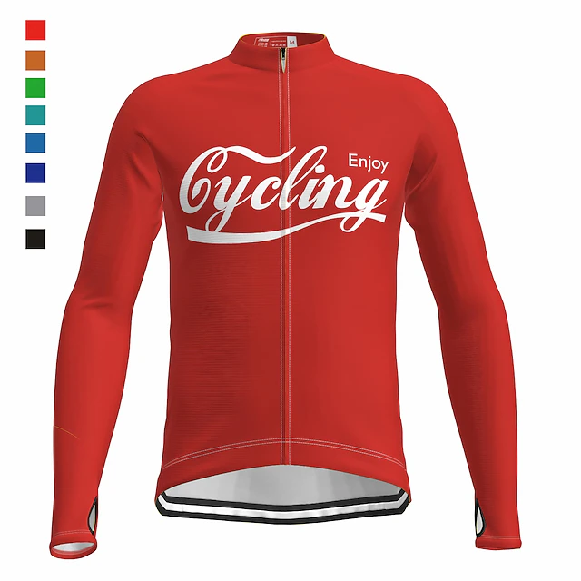 Men's Cycling Jersey Letter & Number Long Sleeve Bike Jersey Top with 3 Rear Pockets Mountain Bike MTB Road Bike Cycling Quick Dry Reflective Strips Back Pocket Moisture Wicking Sports Black Red Blue 9
