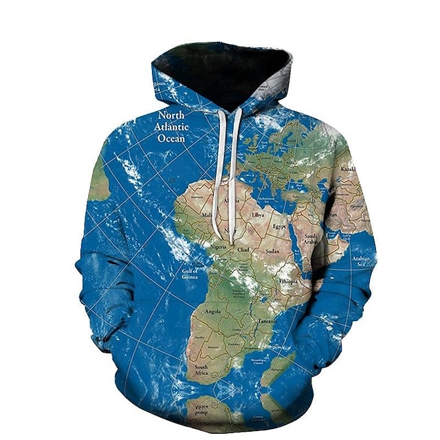 Voor heren Grafisch Watersport Kaart Trui met capuchon Hoodies Sweatshirt Casual Groot en klein Lange mouw Capuchon Dagelijks Sport Streetwear Spijkerbroekblauw Zwart Afdrukken Zomer Lente Ontwerper