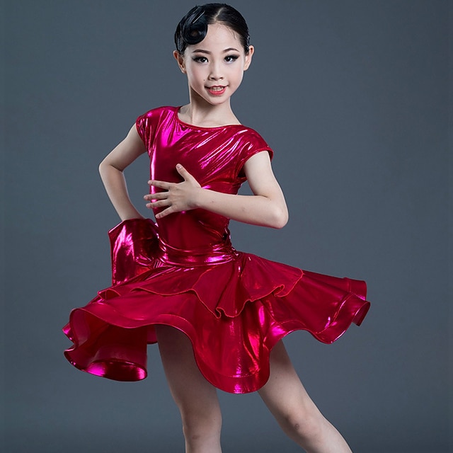  Λάτιν Χοροί Παιδικά Ρούχα Χορού Φόρεμα Καθαρό Χρώμα Κόψιμο Κοριτσίστικα Επίδοση Εκπαίδευση Κοντομάνικο Ψηλό Πολυεστέρας