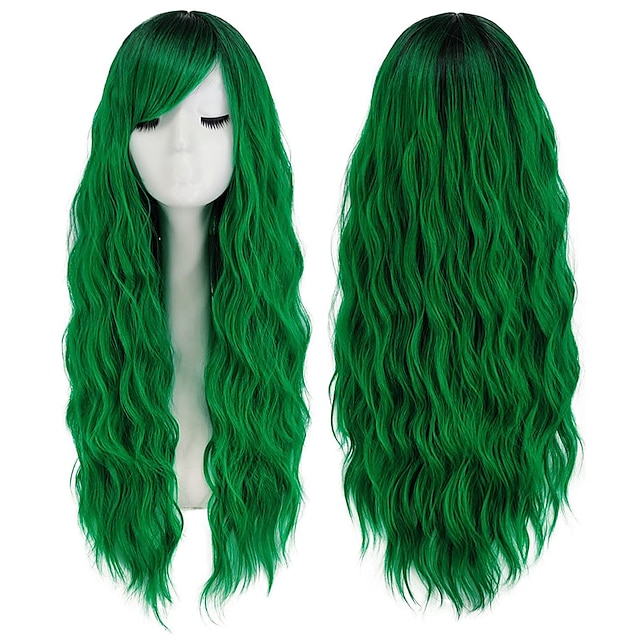  peruci verzi pentru femei lung ondulat ondulat ombre perucă de păr verde cu breton peruci sintetice drăguțe naturale pentru peruci de petrecere peruci de ziua st.patrick