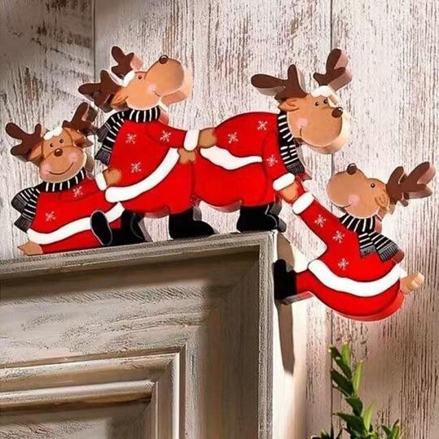 Christmas Door Frame Decorations Funny Wooden Corner Door Frame Ornaments Personalized Creativity Christmas Wooden Ornaments4