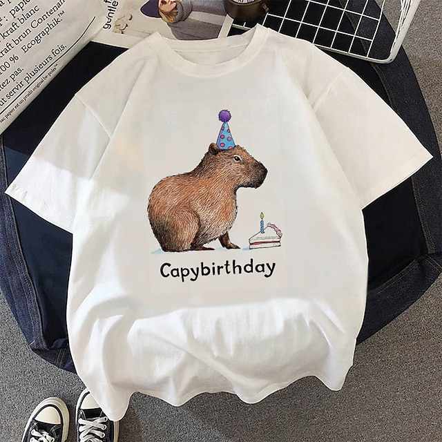  Dyr Capybara T-shirt Anime Tegneserie Anime Klassisk Gadestil T恤衫 Til Par Herre Dame Voksne Varmstempling Afslappet / Hverdag
