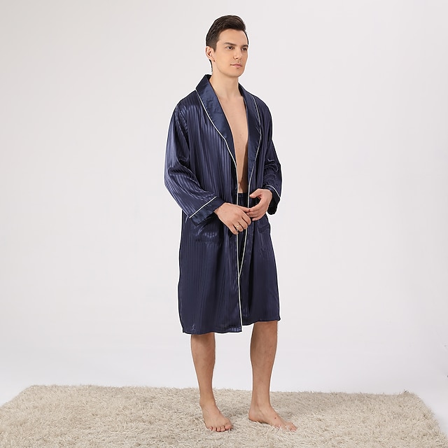  Herr Plusstorlekar Morgonrock Silkesrock Badrockar Silk Kimono 2 delar Vågiga Enkel Komfort Hem Dagligen Faux siden Polyester Present Kavajslag Långärmad Robe Top Shorts Ficka Justerbara Inkl. bälte