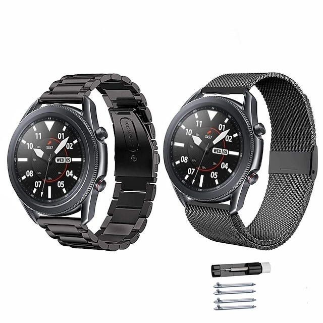  2-pakning Klokkerem til Samsung Galaxy Watch 3 45mm, Galaxy Wacth 46mm, Gear S3 Classic / Frontier, Gear 2 Neo Live Rustfritt stål Erstatning Stropp 22mm Milanesisk rem Lenkearmbånd Armbånd