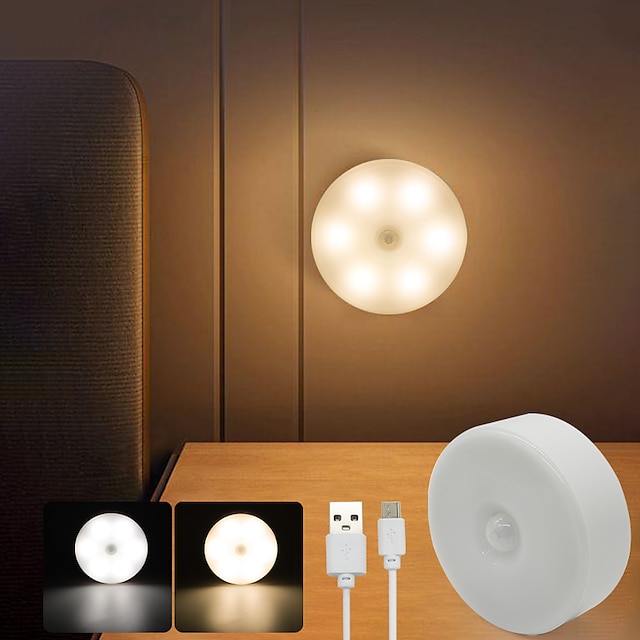  luz de noche led sensor de movimiento carga usb 6 luz de inducción led para dormitorio luz decorativa cocina gabinete inalámbrico luz escalera armario habitación pasillo iluminación lámpara de pared
