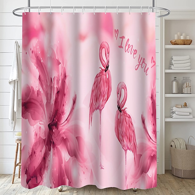  Flamingo Plant Pattern Printing Shower Curtain Hook Modern Polyester Processing Waterproof Bathroom Home Decoration